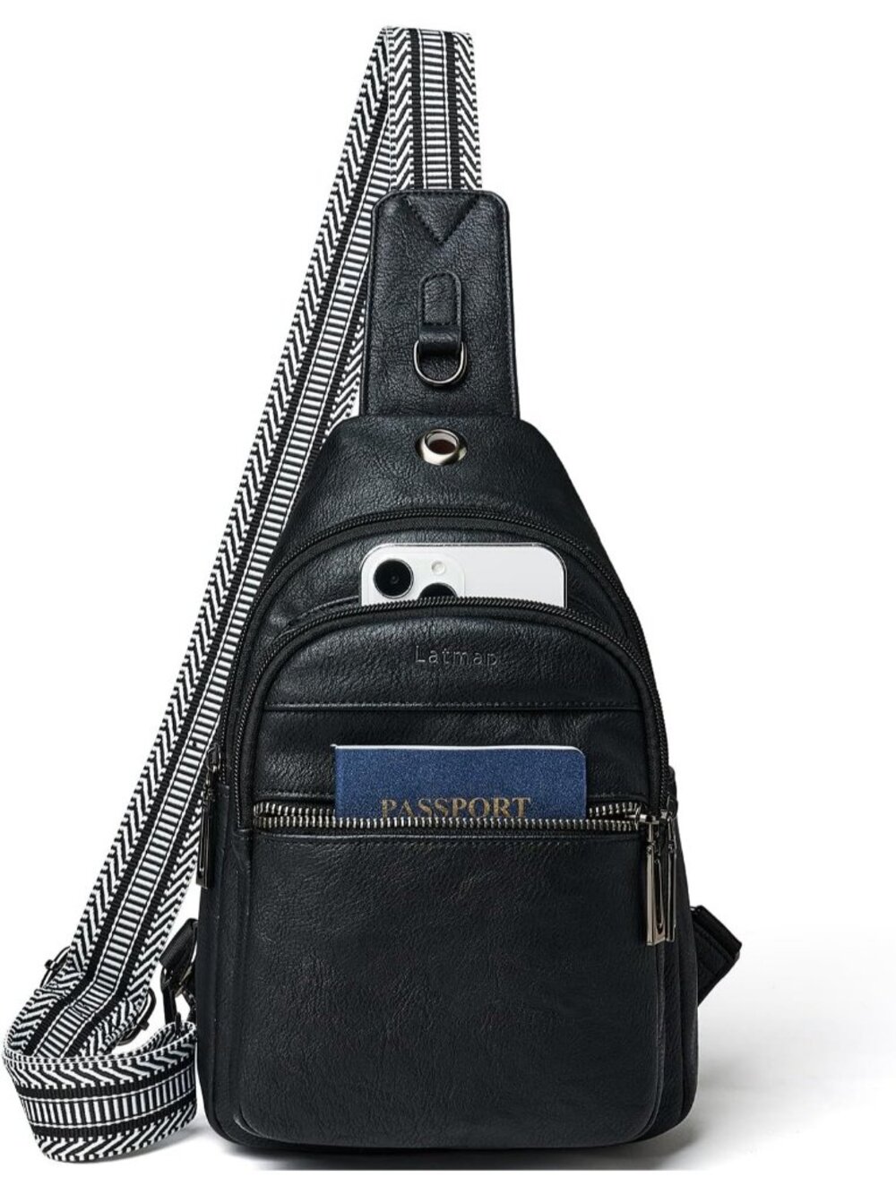Women's Black Leather Sling Bag Crossbody Shoulder Tote Fanny Pack Travel Bag